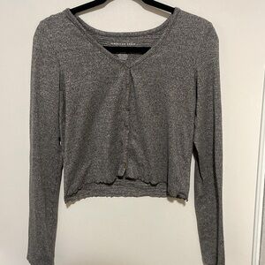 American Eagle Soft and Sexy Grey Cropped Cardigan with Lettuce Hem. Size small
